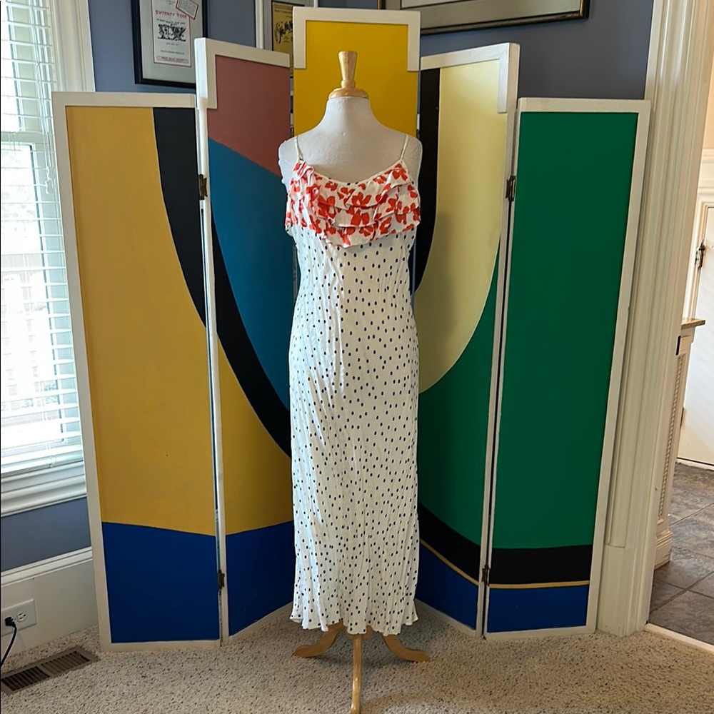 RIXO White and Red Maxi Dress